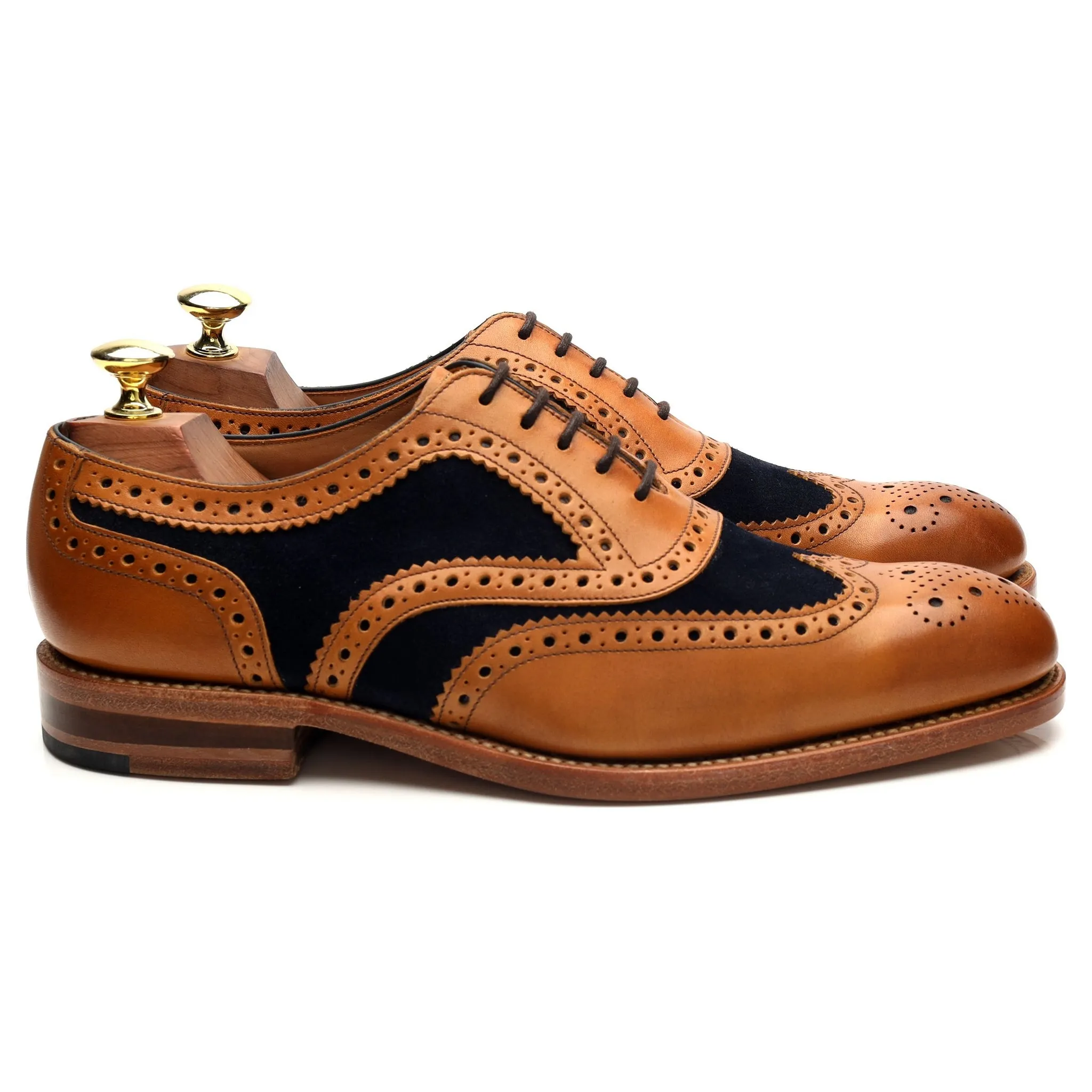 Weekend Walk Luxury Design 1880 'Tarantula' Tan Brown Leather Navy Suede Two Tone Oxford Brogues UK 7.5 F