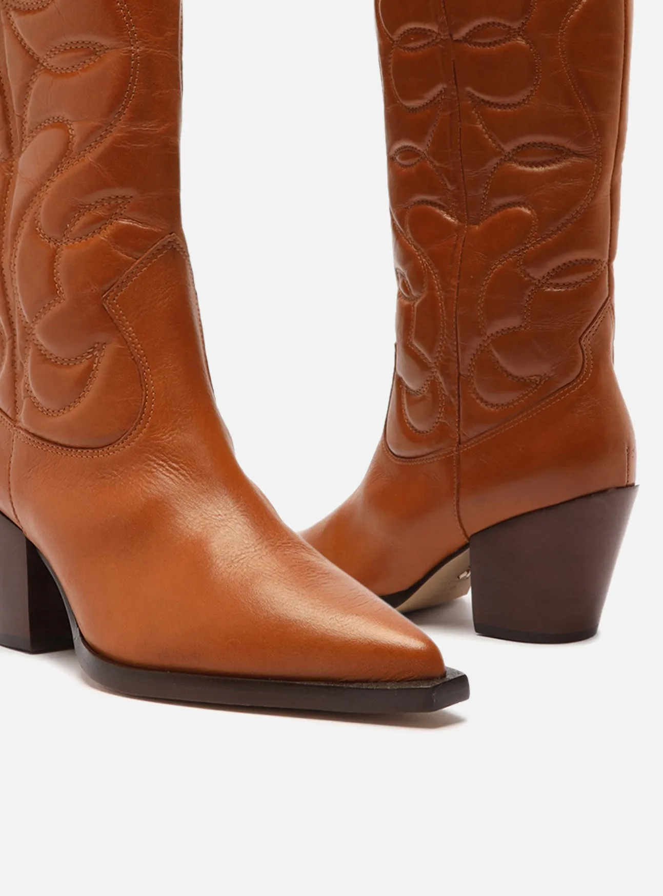 Abigail Leather Block Boot Soft Cushion Heels