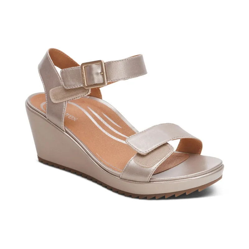 AETREX ANDREA WEDGE SANDAL - PLATINUM Soft Lining