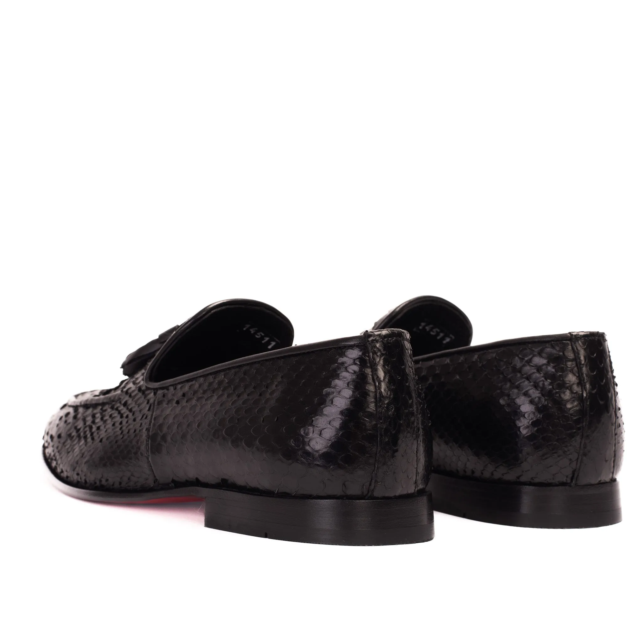 Airy Design The Bethesda Black Pyhtn Skin Leather Tassel Loafer Men  Shoe