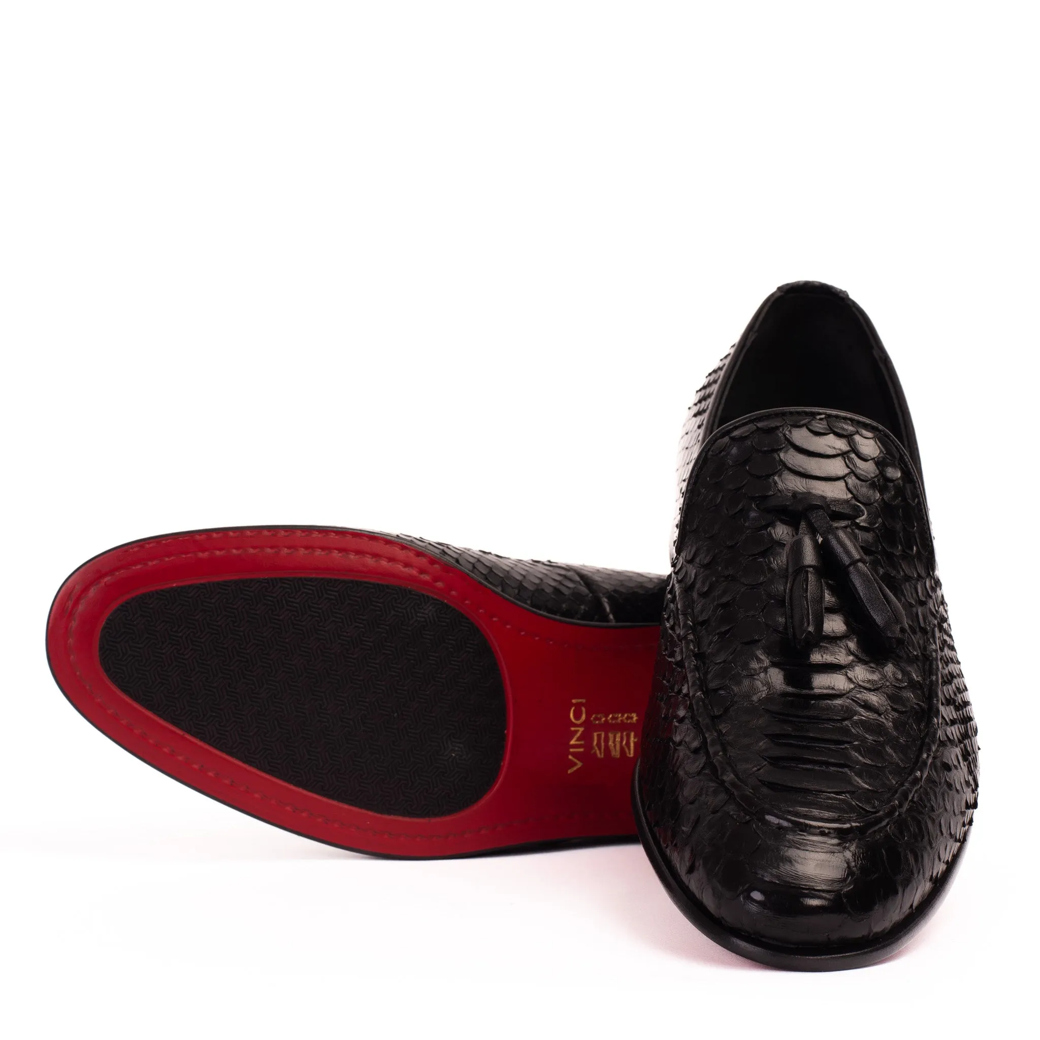 Airy Design The Bethesda Black Pyhtn Skin Leather Tassel Loafer Men  Shoe