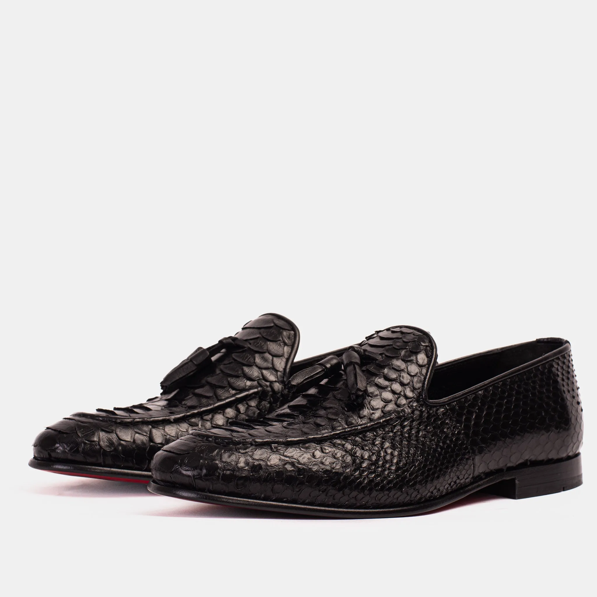 Airy Design The Bethesda Black Pyhtn Skin Leather Tassel Loafer Men  Shoe
