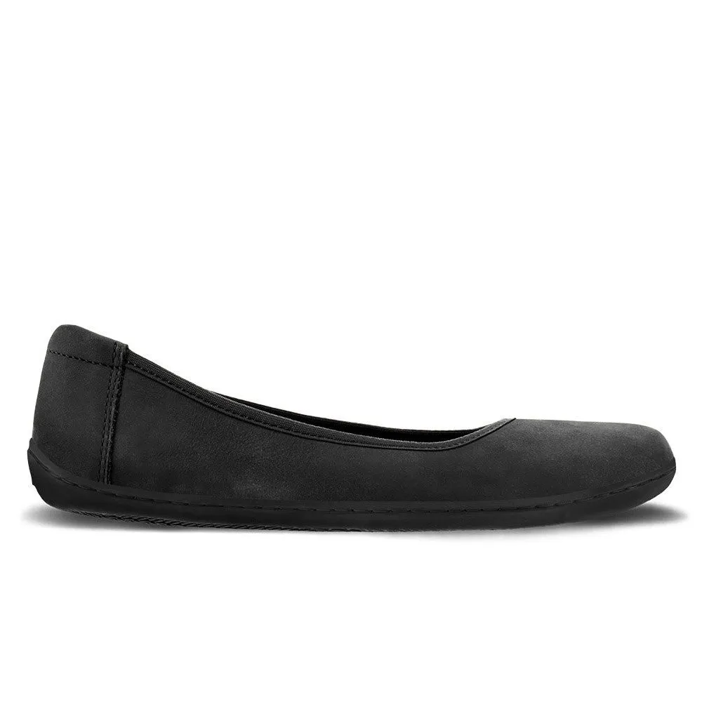 Simple black suede leather Be Lenka Sophie ballet flats with black rubber soles. Right shoe is shown facing right against a white background. #color_matte-black
