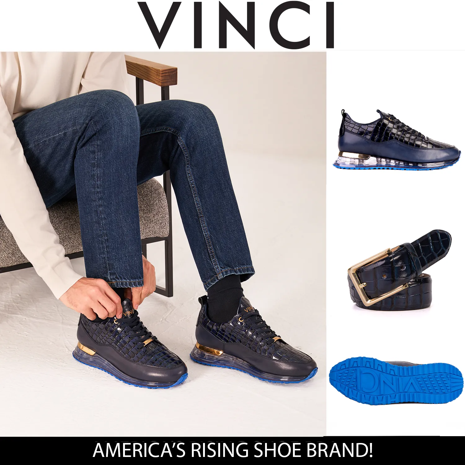 Angled-Heel The Marseille Navy Blue Leather Men Sneaker