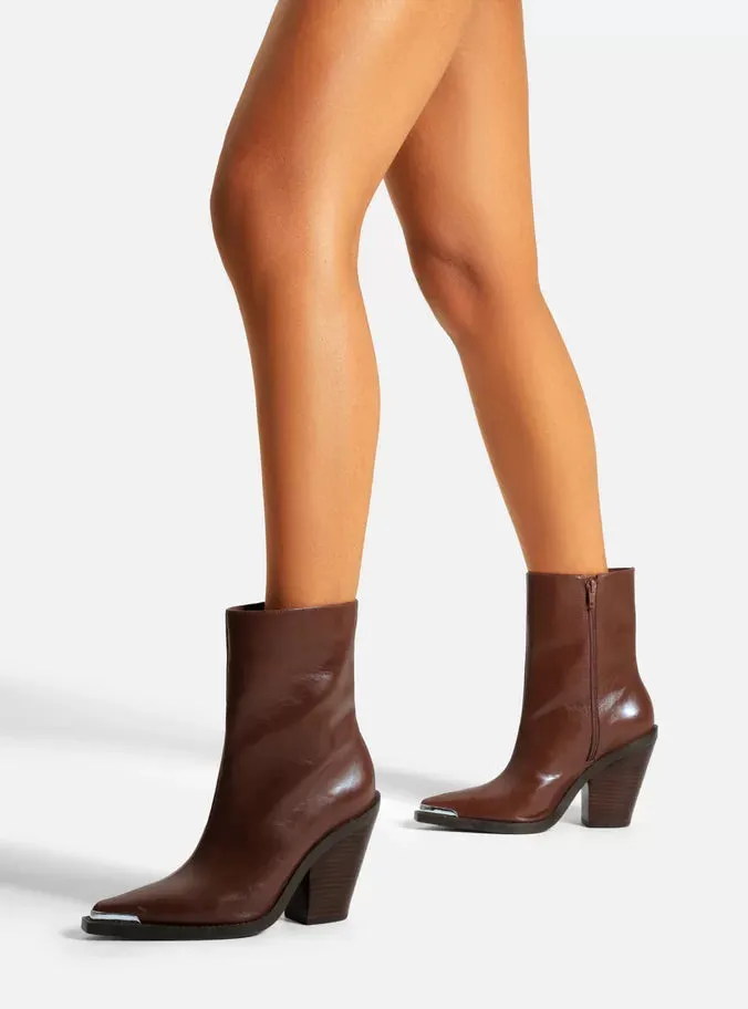 Ankle Strap Heels Peyton Leather Block Boot