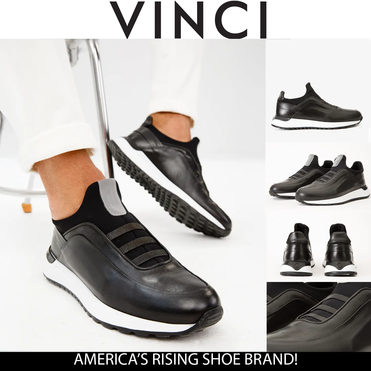 Ankle Support The Sonoma Black Leather Men Sneaker
