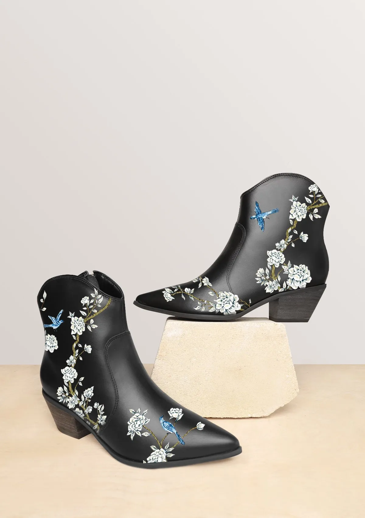 Artisan Made Japanese Garden Black Cowboy Boot