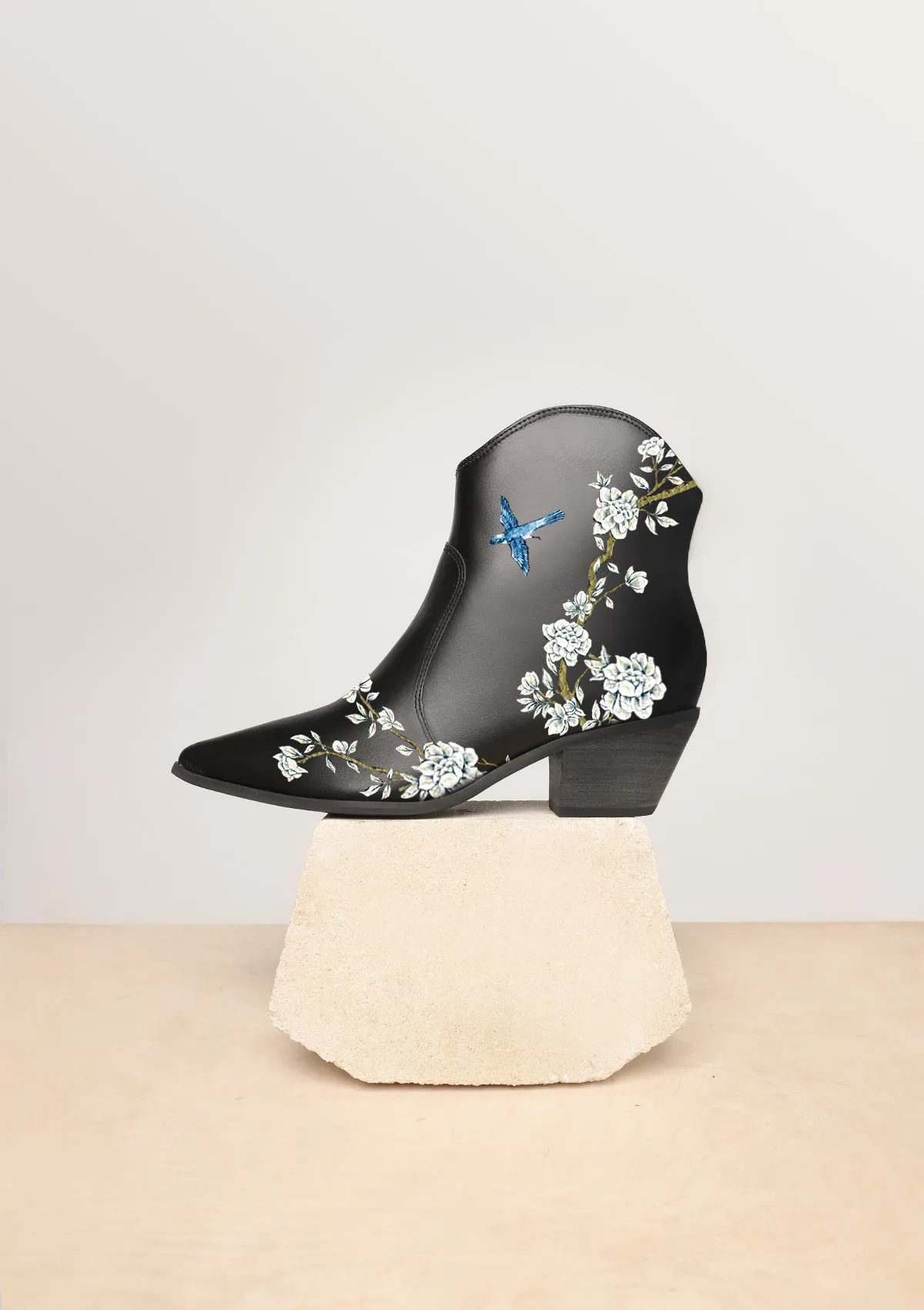 Artisan Made Japanese Garden Black Cowboy Boot