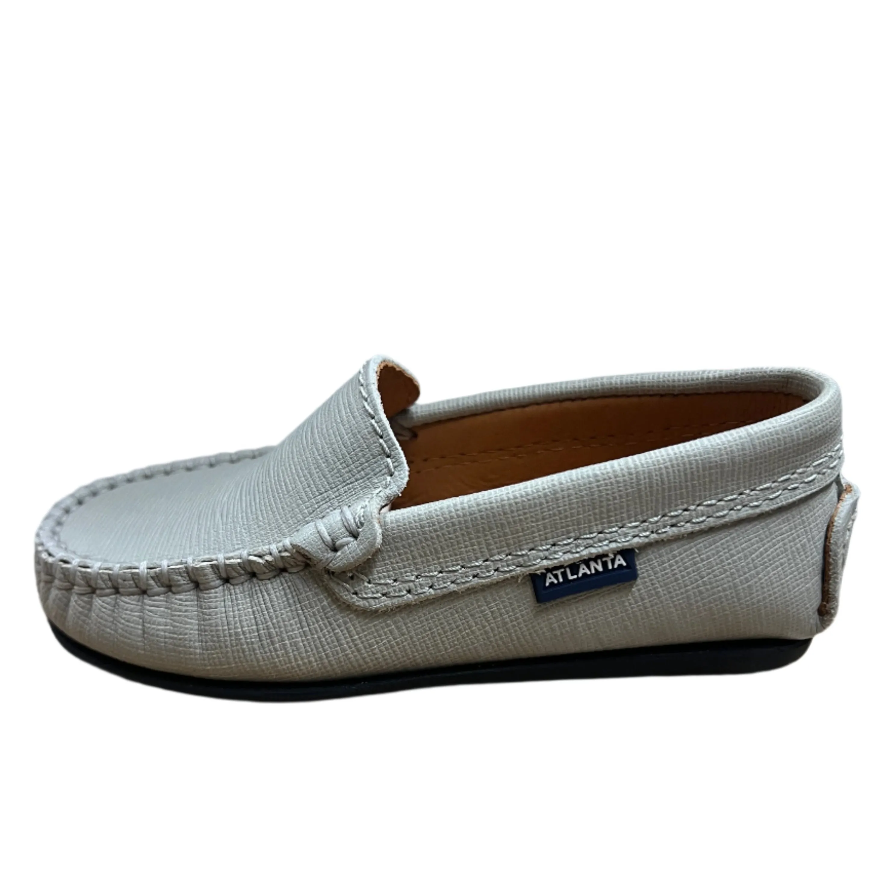 Atlanta Moccasin Boy's and Girl's Originals 015 Plain Vamp Loafers - Grey Stone Safiano Logo Details
