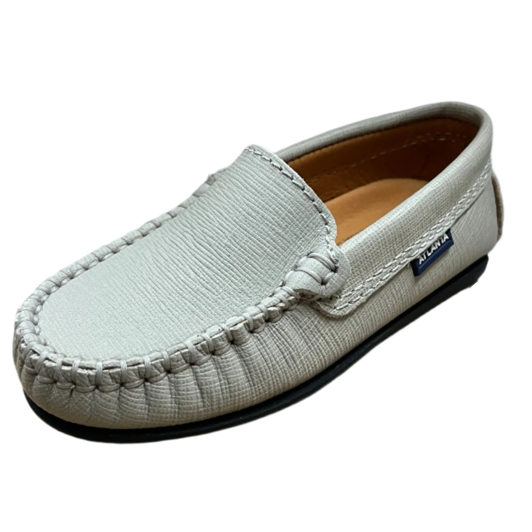 Wide - fit kids' shoes Atlanta Moccasin Boy's and Girl's Originals 015 Plain Vamp Loafers - Grey Stone Safiano