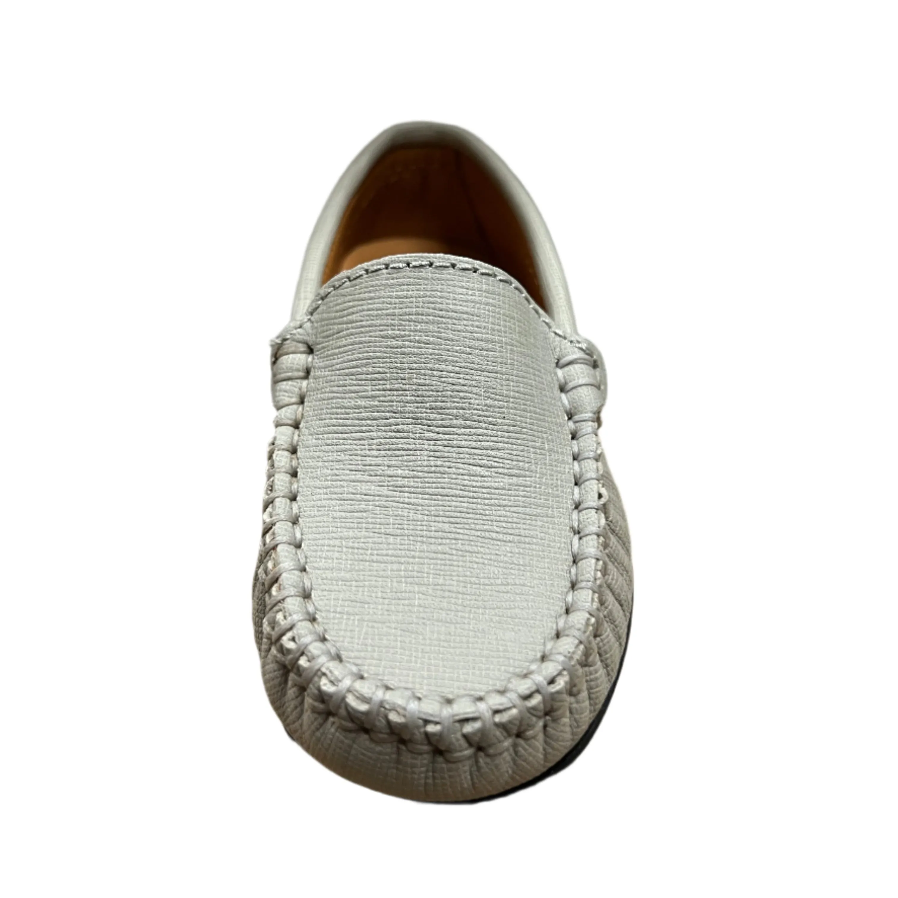 Atlanta Moccasin Boy's and Girl's Originals 015 Plain Vamp Loafers - Grey Stone Safiano Logo Details