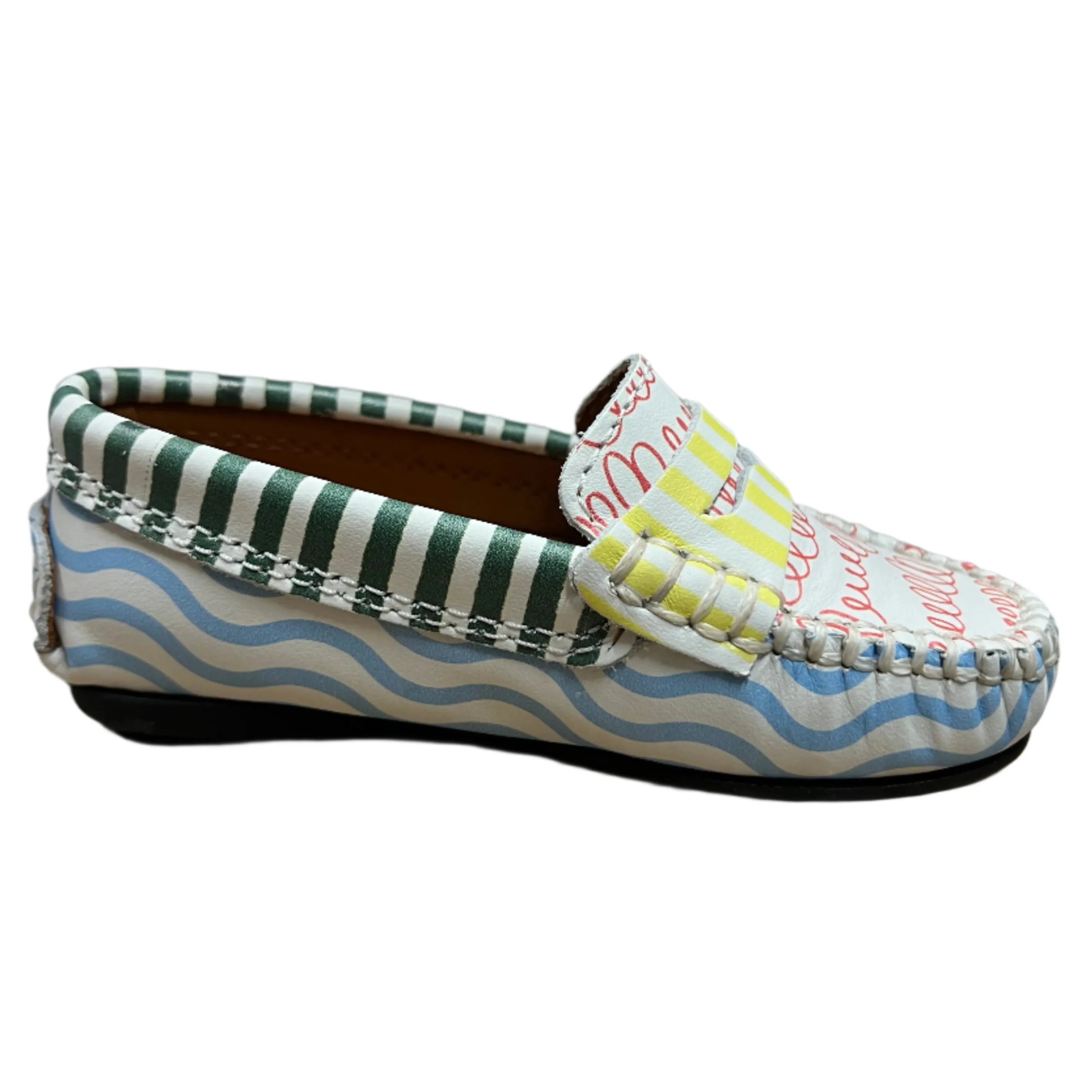 Atlanta Moccasin Boy's and Girl's Originals 032 Penny Loafer - Print Wave Blue & St Retro Kids