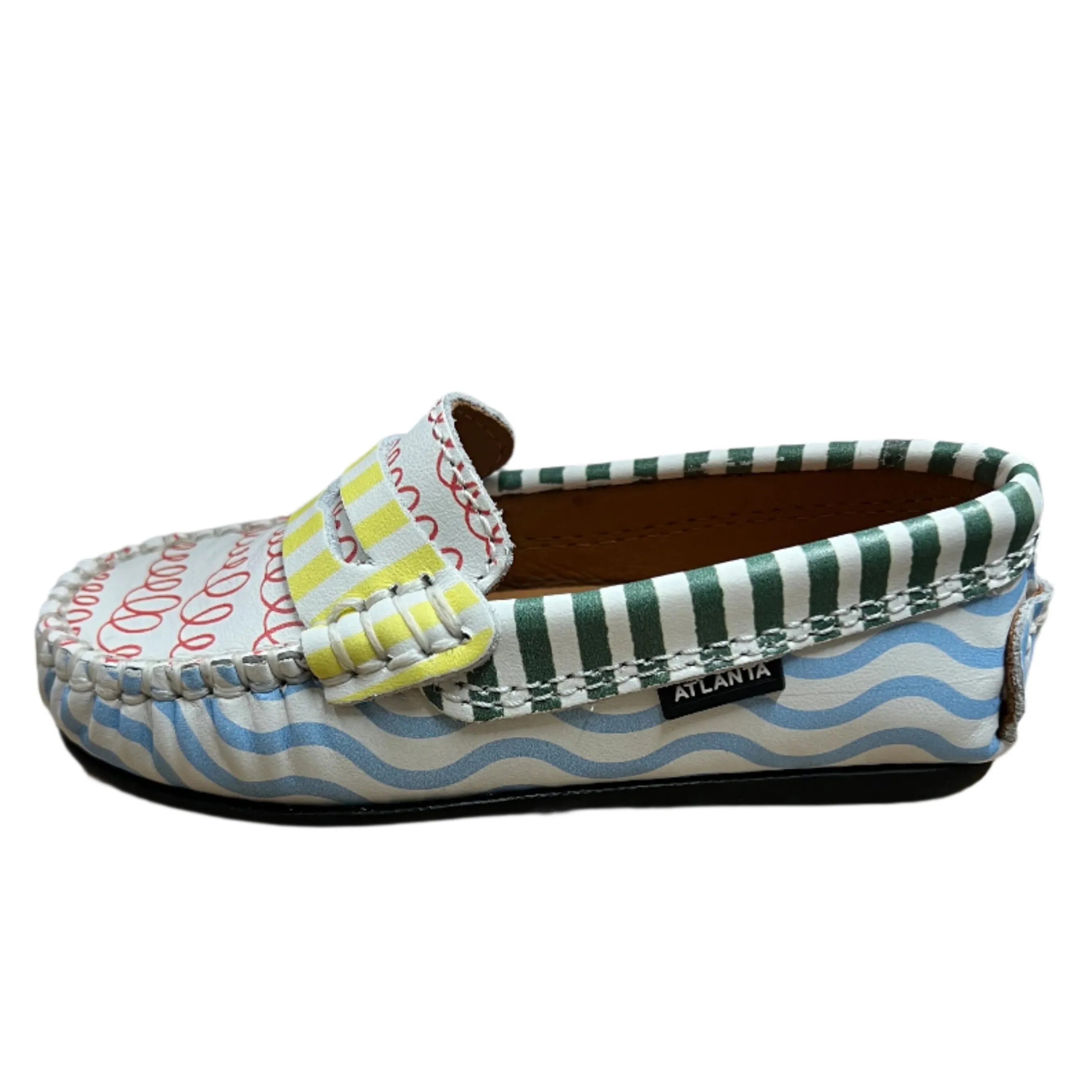 Atlanta Moccasin Boy's and Girl's Originals 032 Penny Loafer - Print Wave Blue & St Retro Kids