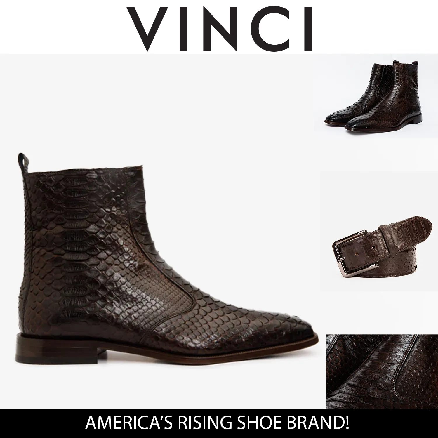 Balance-Zone The Boss Brown Pythn Snk Zip-Up Leather Men Boot Limited Edition