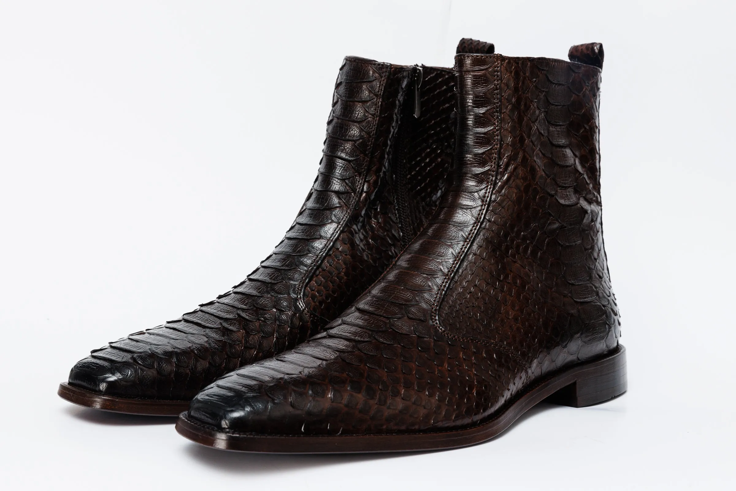 Balance-Zone The Boss Brown Pythn Snk Zip-Up Leather Men Boot Limited Edition