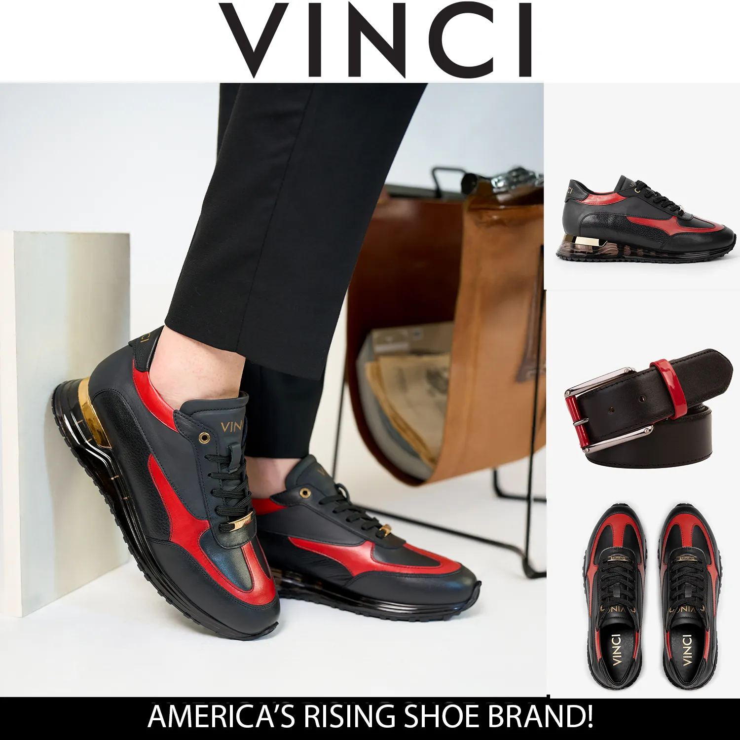 Bare-Motion The Arda Black & Red Leather Men Sneaker