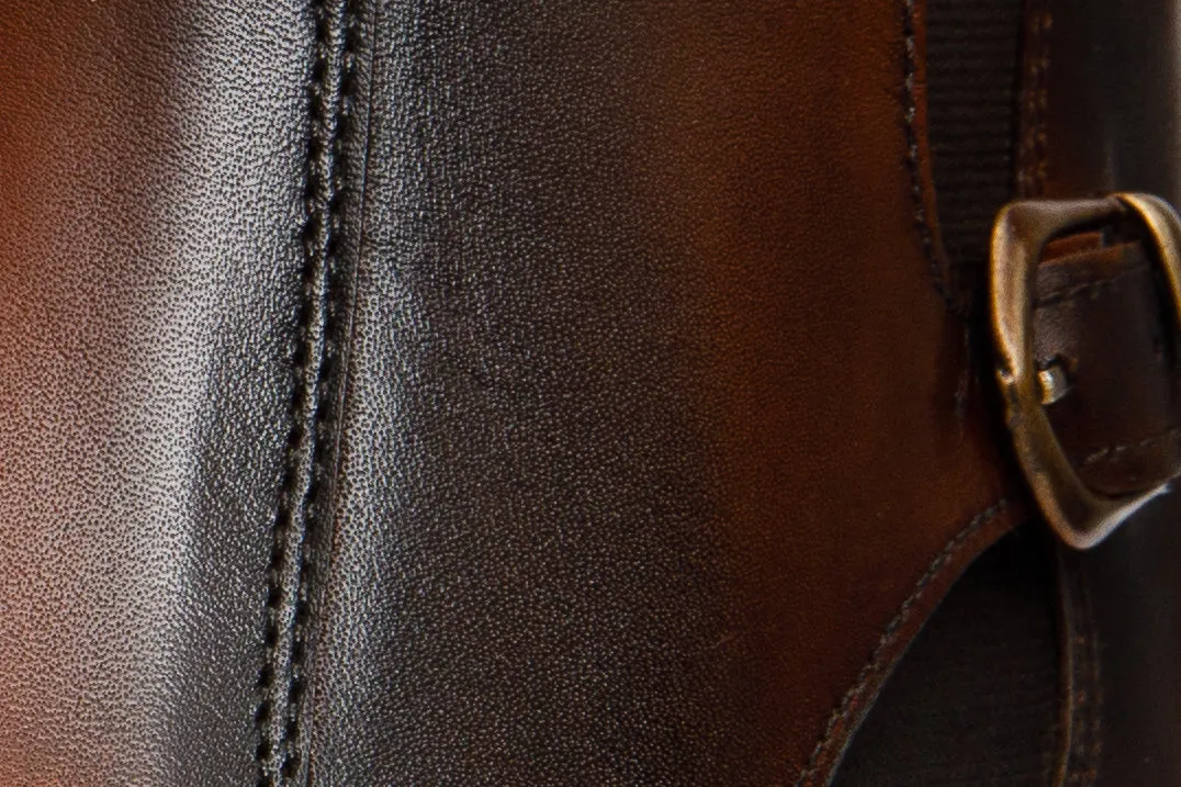 Bare-Motion The Royal Hand Craft Tan Leather Double-Buckle Chelsea Men Boot
