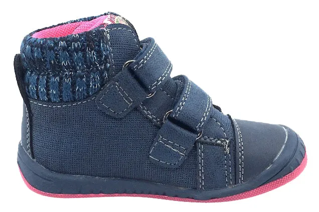 Beeko Girl's Nellie Double Hook and Loop Closure Flower Sneaker Shoes, Navy Blue Size Range