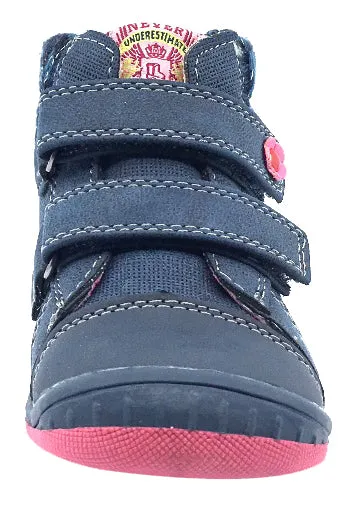 Beeko Girl's Nellie Double Hook and Loop Closure Flower Sneaker Shoes, Navy Blue Size Range