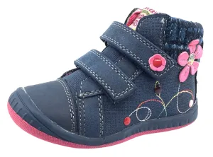 Toddler - sized shoes Beeko Girl's Nellie Double Hook and Loop Closure Flower Sneaker Shoes, Navy Blue