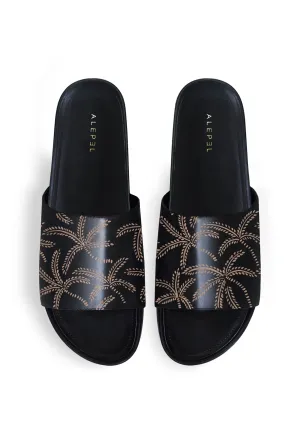 Beige Abstract Palms Black Slip On Cozy Slip-On Shoes Cozy Foot Step