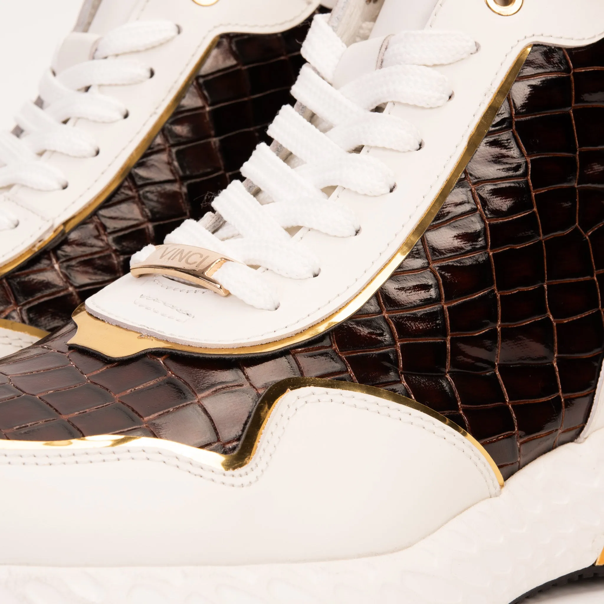 Bellagio White & Gold Leather High-Top Men Sneaker Autumn-Style