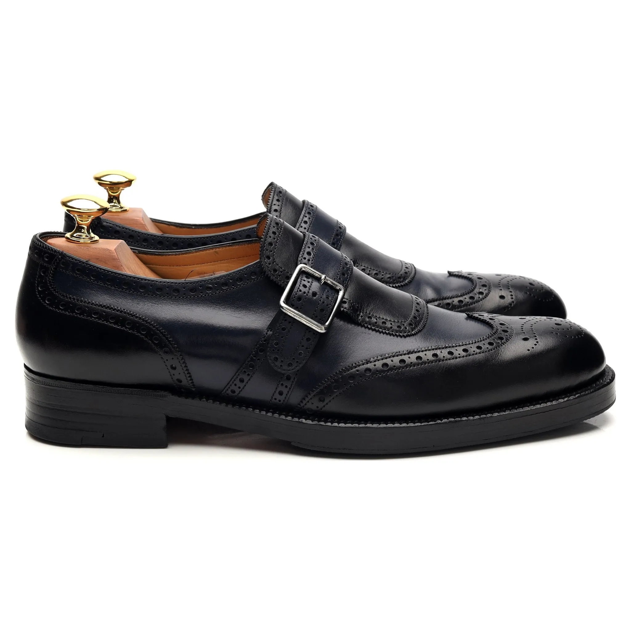 Bespoke Black / Blue Leather Single Monk Strap Brogues UK 6 / UK 6.5 E Elegant Style