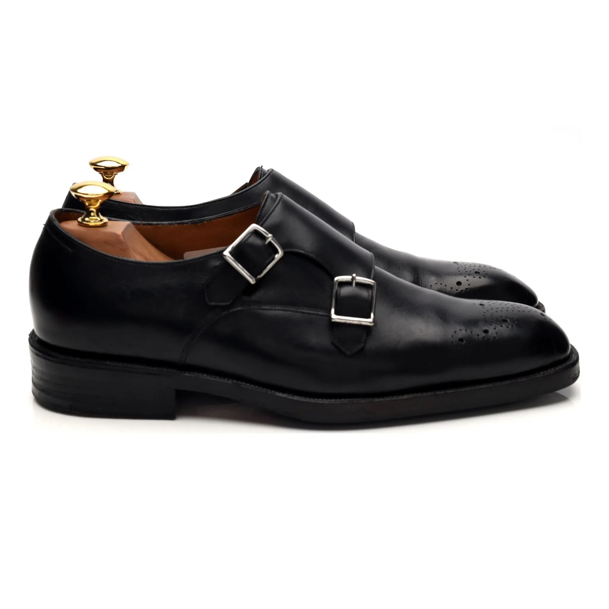 Pad Comfort Light Grip Bespoke Black Leather Double Monk Strap UK 6 / UK 6.5 E