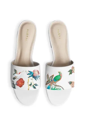 Relaxed Fit Bird Floral White Slide