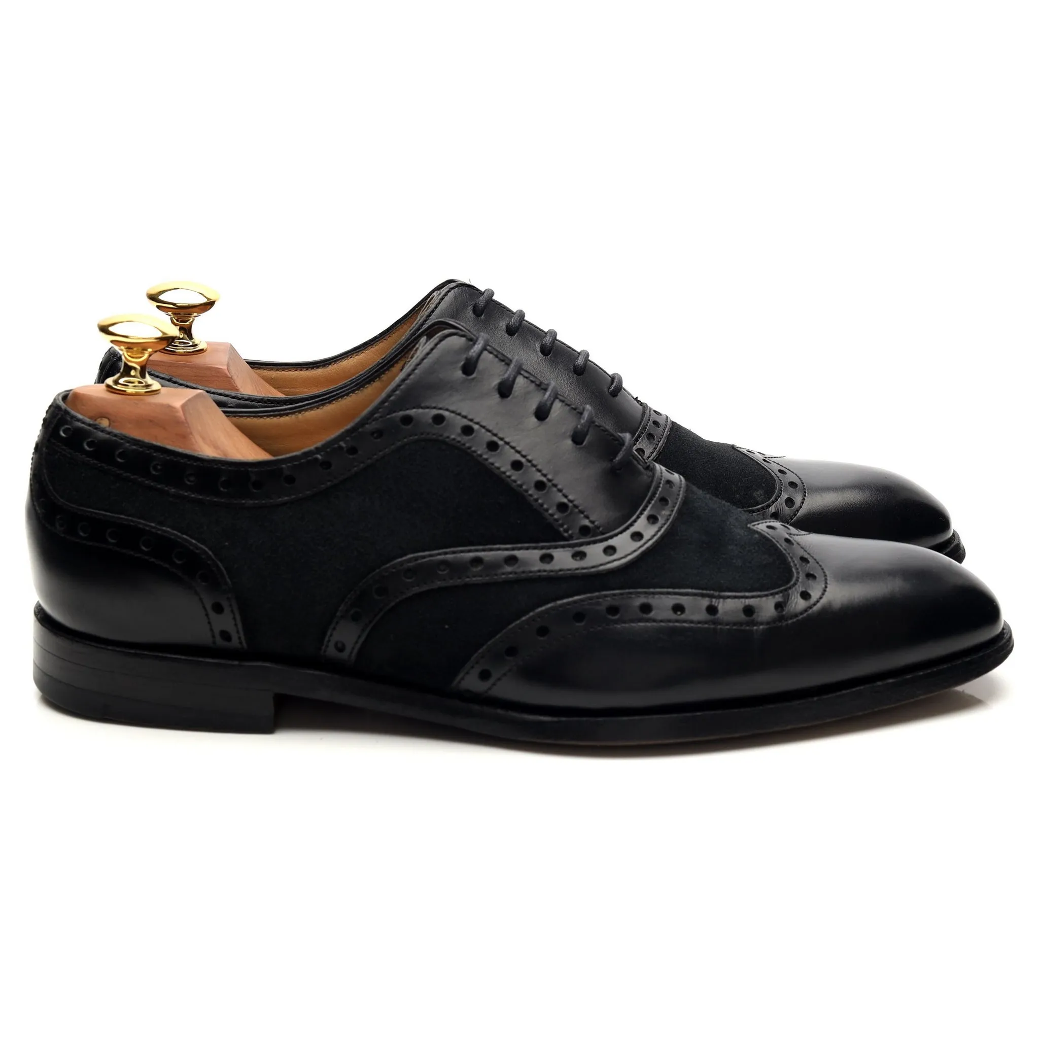Sharp Look Chic Slip On Black Leather Suede Oxford Brogue UK 6.5 FX
