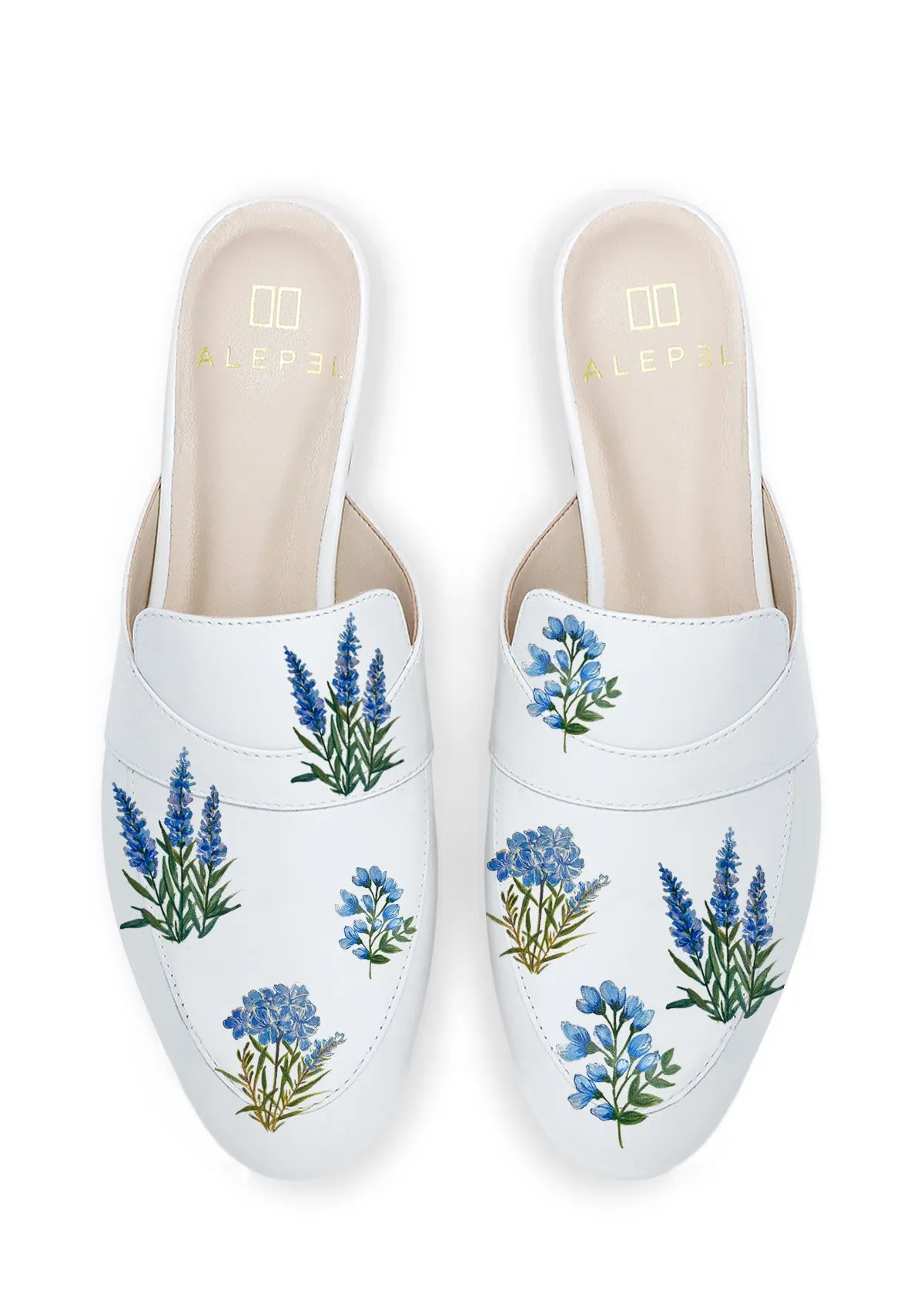 Blue Flowers White Mule Non-Slip Grip Foam