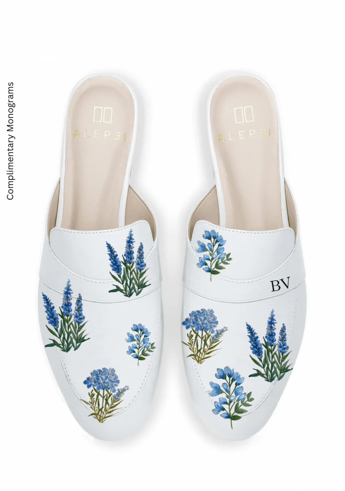 Blue Flowers White Mule Non-Slip Grip Foam