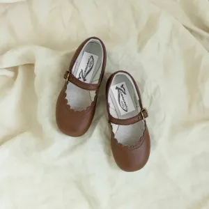 Canvas kids' shoes Party - worthy kids' shoes Scalloped Mary Jane - Dark Brown