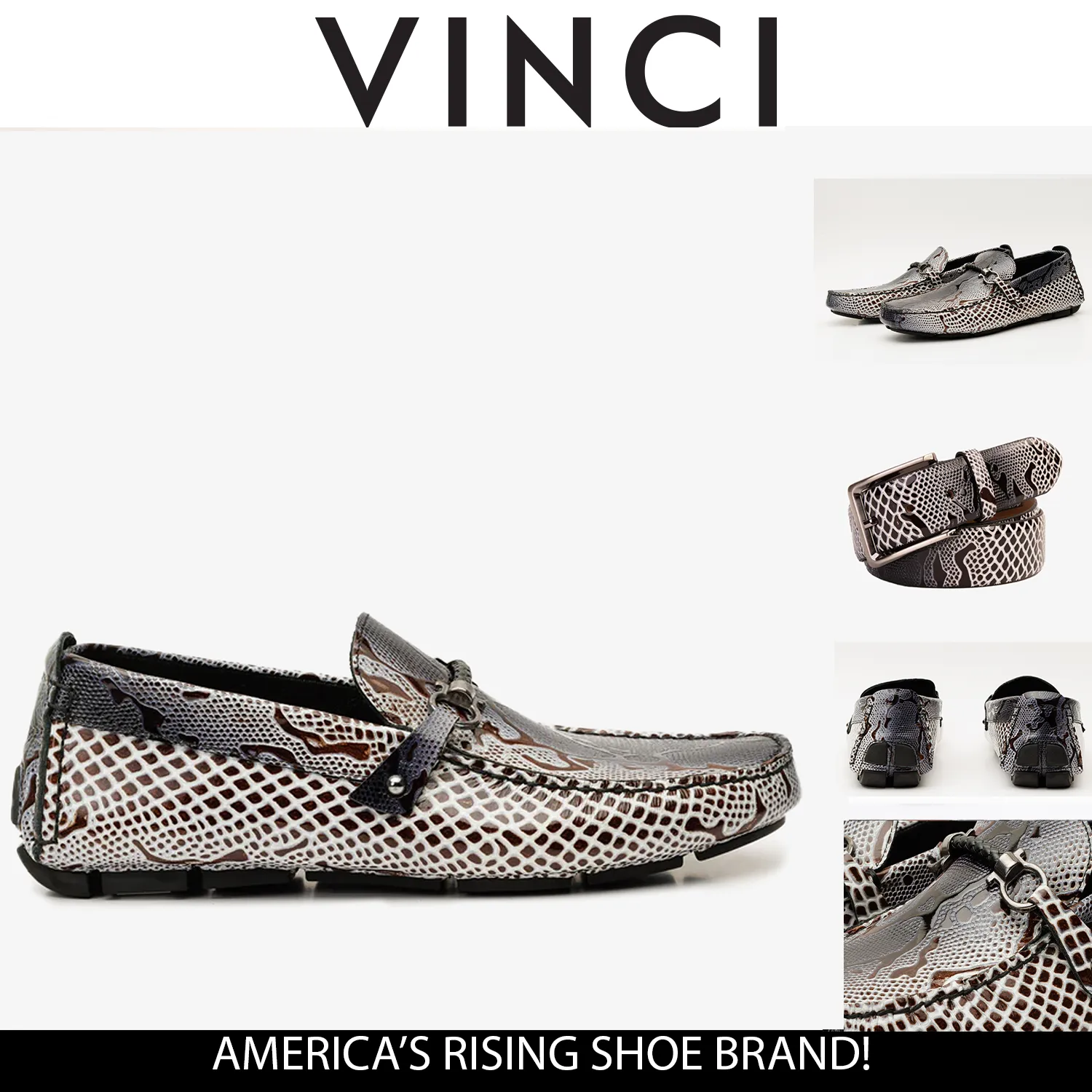 Bologna Black & White Bit Drive Loafer Men Shoe Crystal-Heel