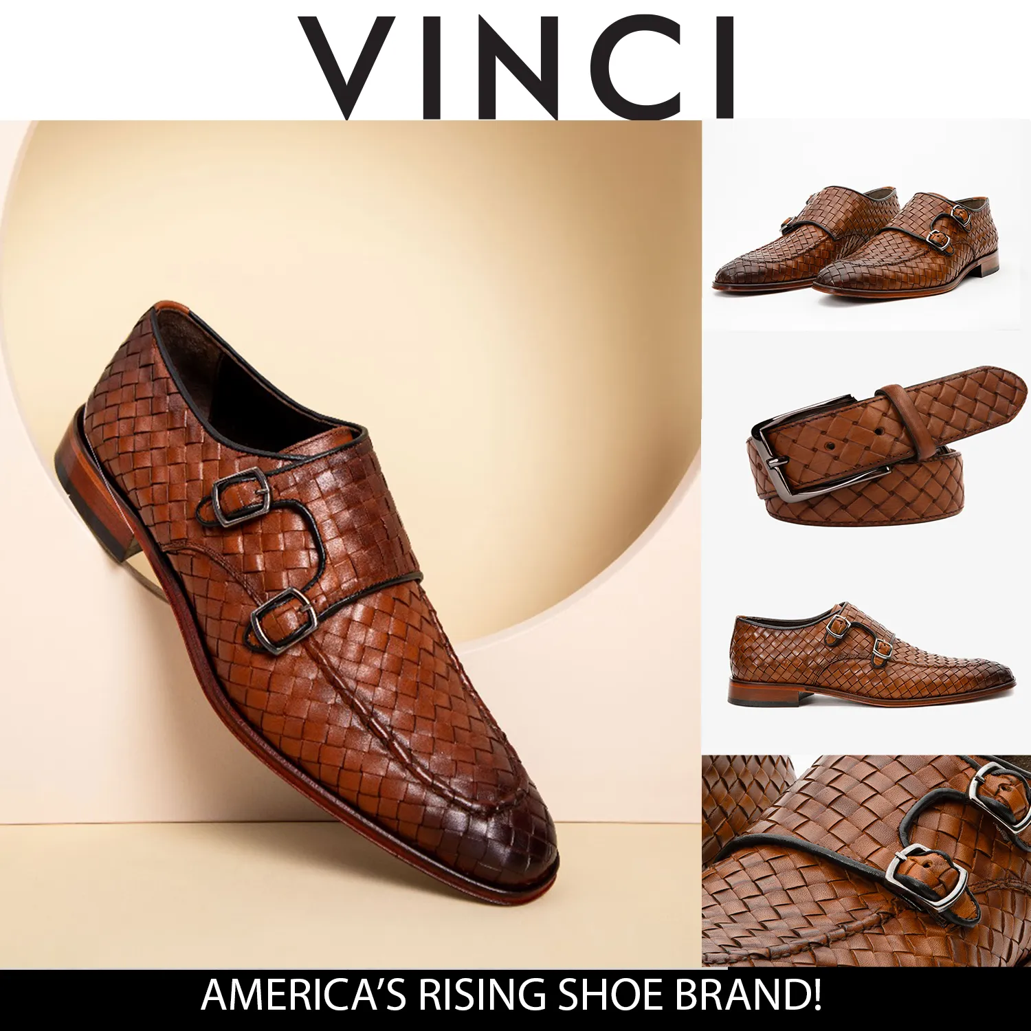 Boosted-Step The Turan Brown Woven Double Monk Strap Dress Men Shoe