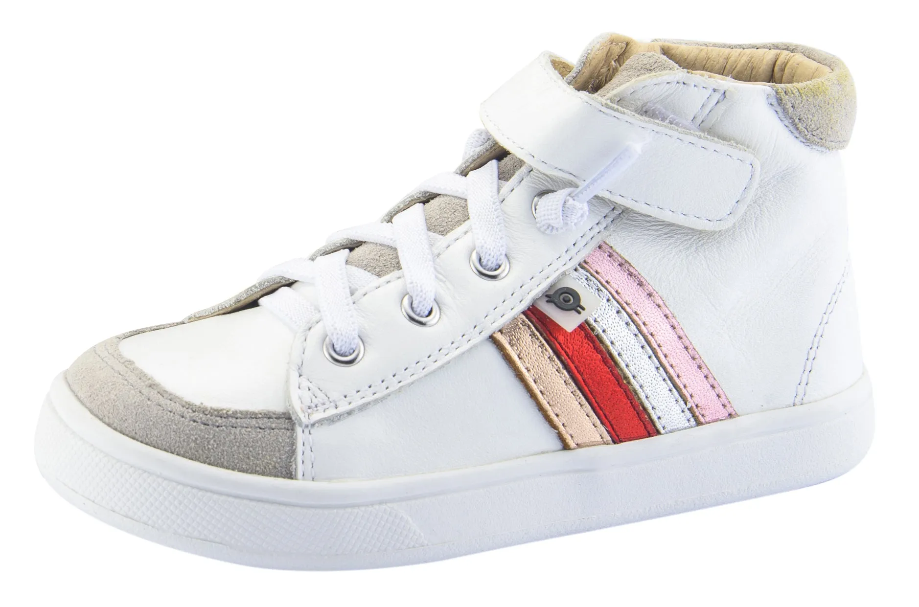 Playground - ready kids' shoes Old Soles Girl's High-Top-RB Leather Sneakers, Snow/Copper