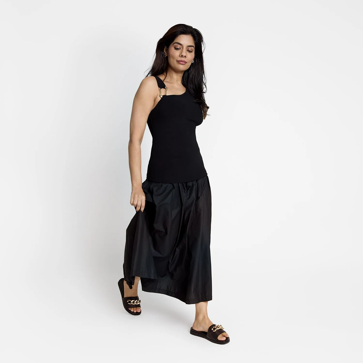 Bowie Slide Sandal | Black Leather Arch Support Heels