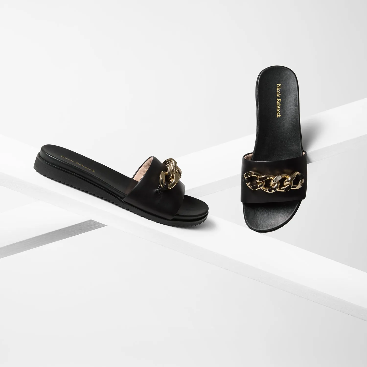 Bowie Slide Sandal | Black Leather Arch Support Heels