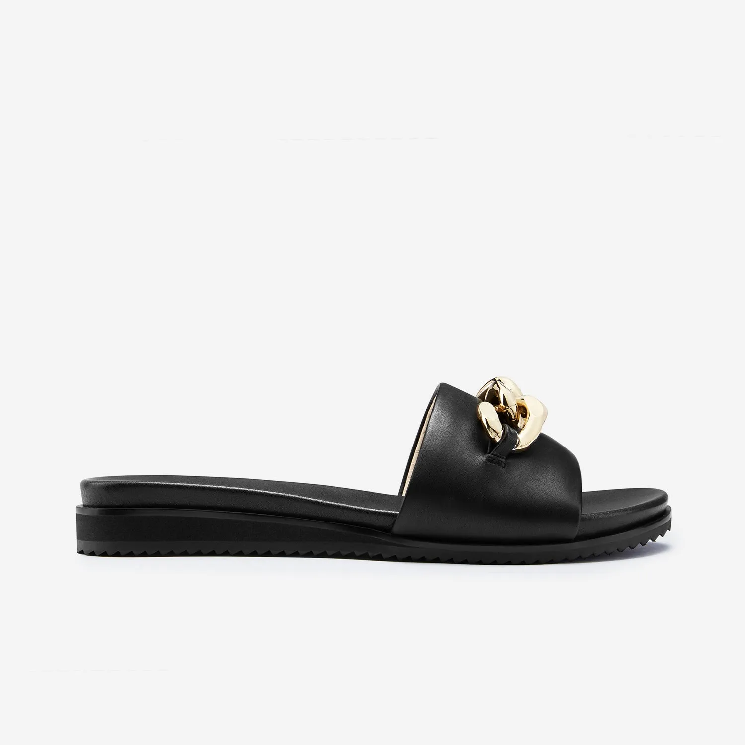Bowie Slide Sandal | Black Leather Arch Support Heels