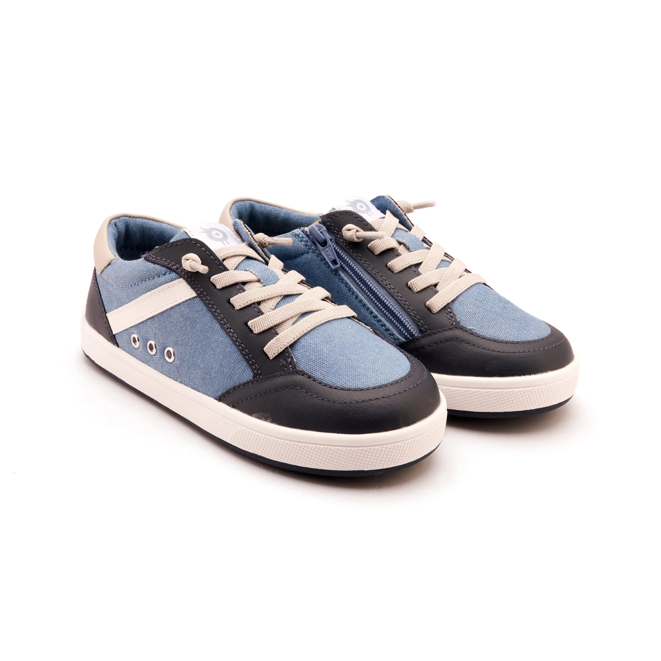 Breathable Material Old Soles Boy's and GIrl's Jet Casual Shoes - Light Denim Canvas / Navy / Snow