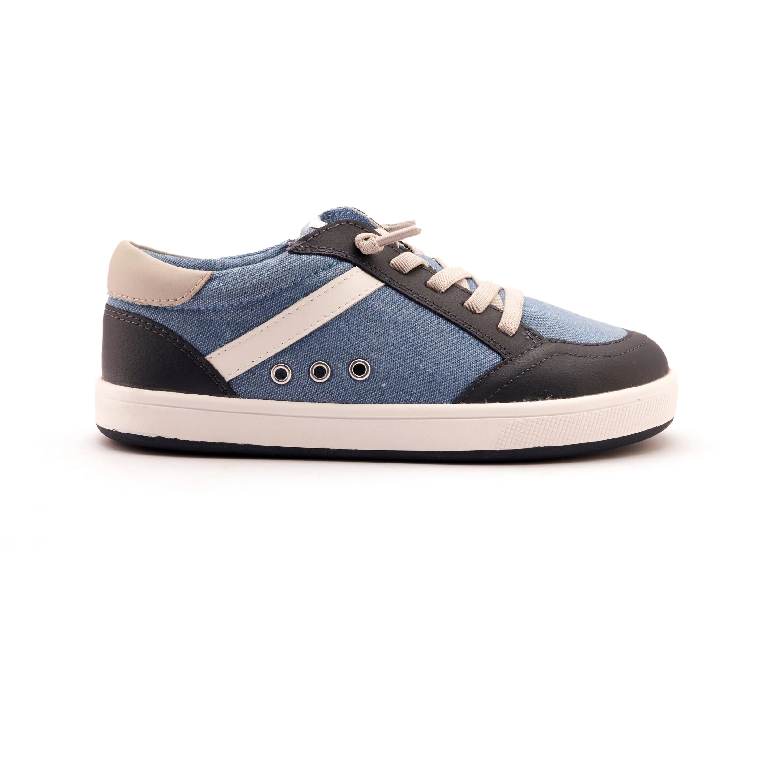 Breathable Material Old Soles Boy's and GIrl's Jet Casual Shoes - Light Denim Canvas / Navy / Snow