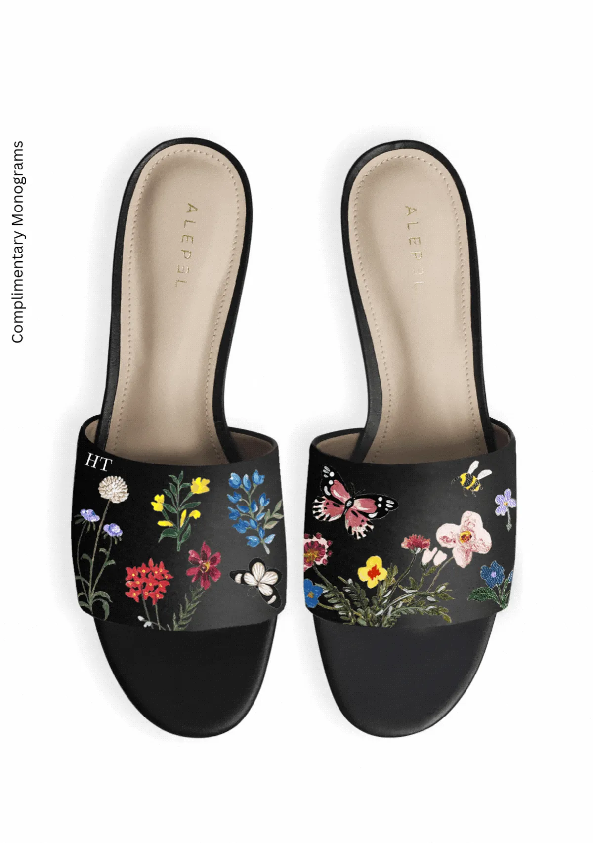Breathable mesh Pressed Flowers Black Slide