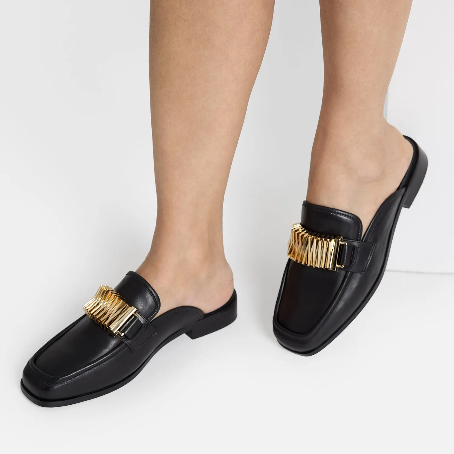 Brooklyn Mule Loafer Ltd Ed. | Black Leather Sporty Heels