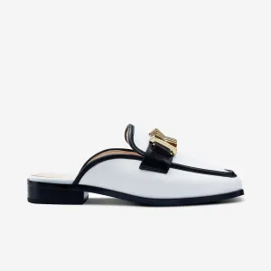 Brooklyn Mule Loafer | White/Black Leather Bold Wedding Heels