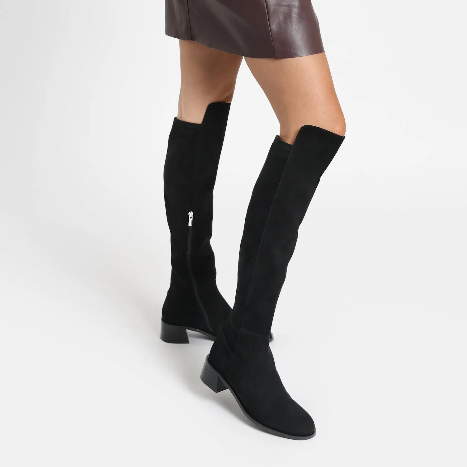 Brussels Ltd Ed Knee High Boot | Black suede Dense Grip