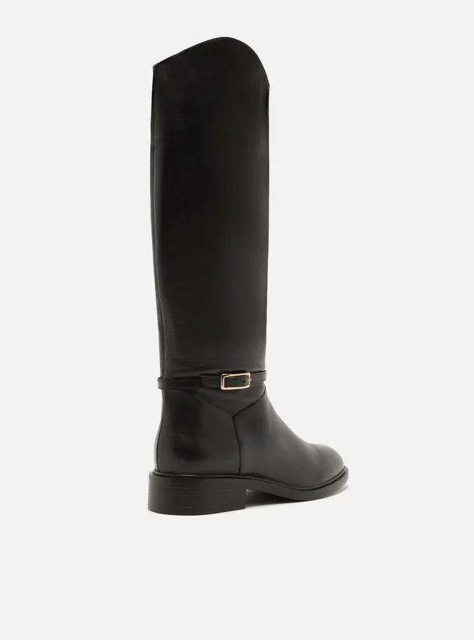 Buckle Heels Mckenna Leather Wide  Block Boot