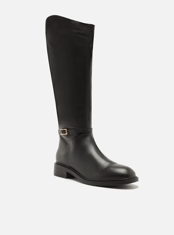 Buckle Heels Mckenna Leather Wide  Block Boot