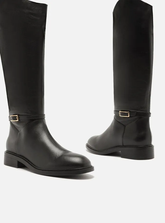 Buckle Heels Mckenna Leather Wide  Block Boot