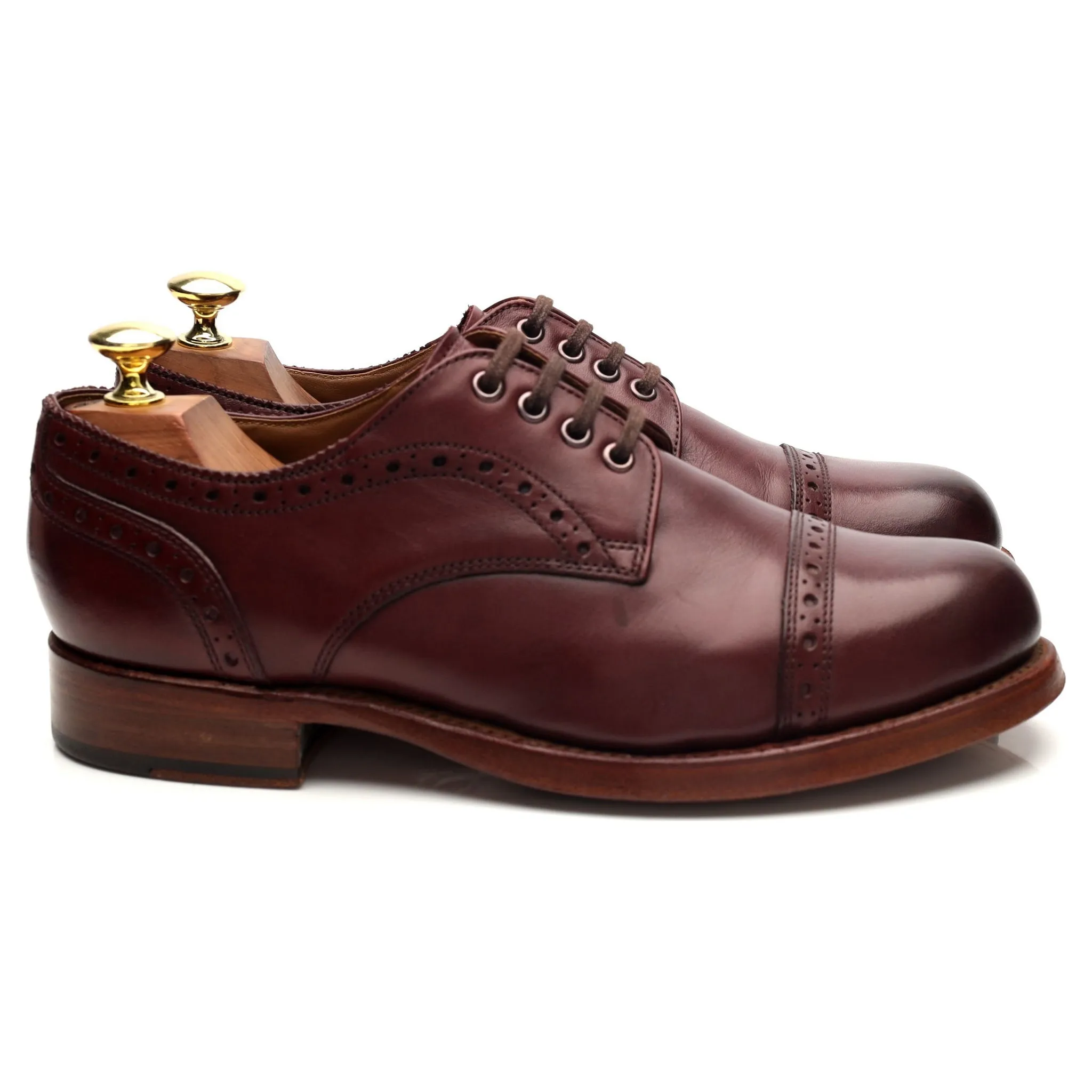 Burgundy Leather Cap Toe Derby UK 7 F All Day Comfort Strong Laces