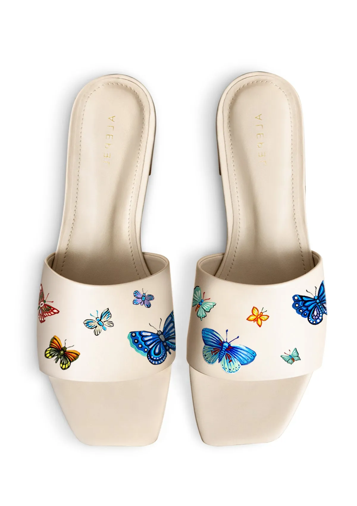 Butterflies Beige Square Stay Comfortable Stylish Slides
